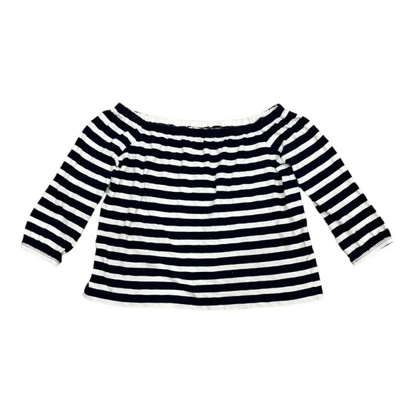 J. Crew Navy Striped Off Shoulder Knit Top XS - Picture 1 of 4